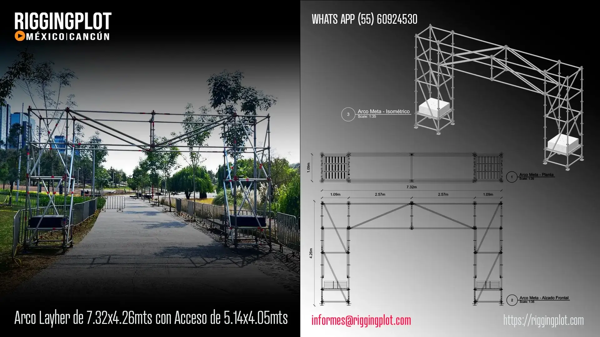 Puente Peatonal Layher claro 15.99 mts a 3.50 mts de alto
