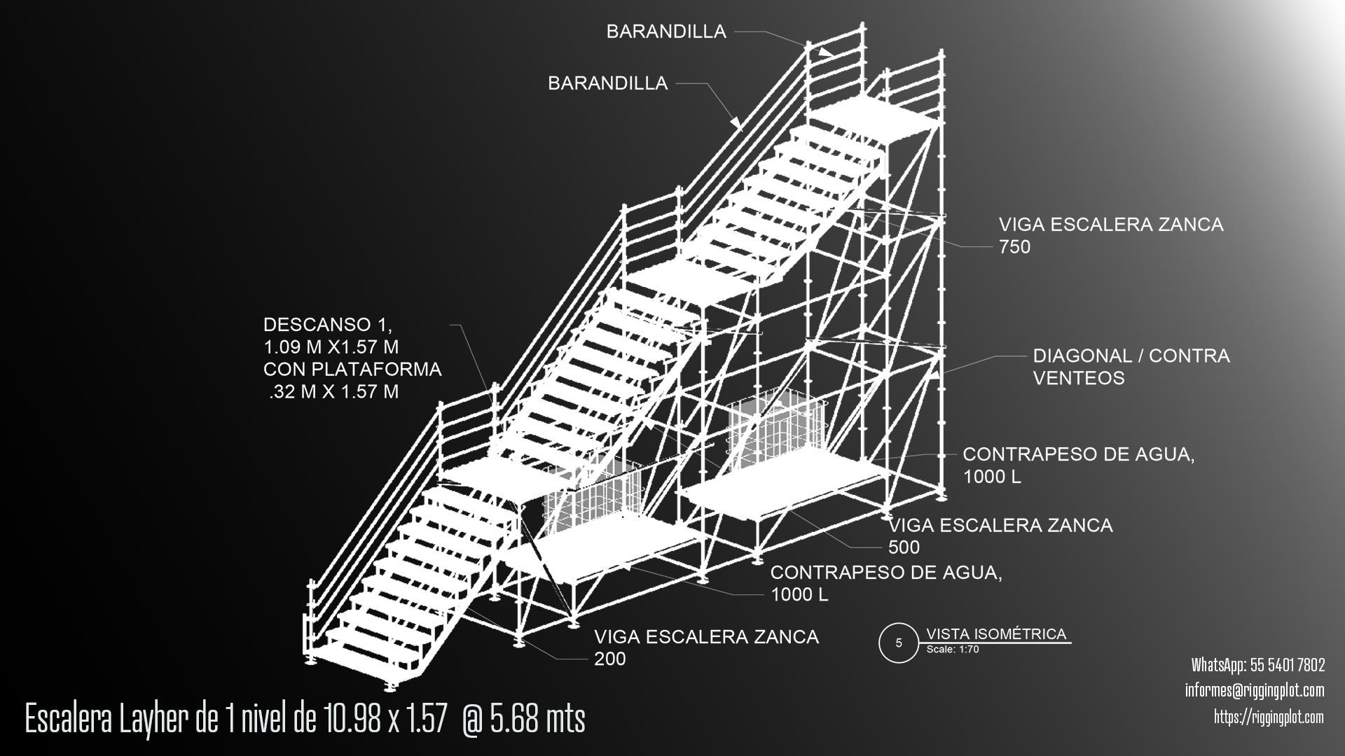 ficha técnica layher escalera 1 nnivel de 10.98x1.57 a 5.68mts en cancún