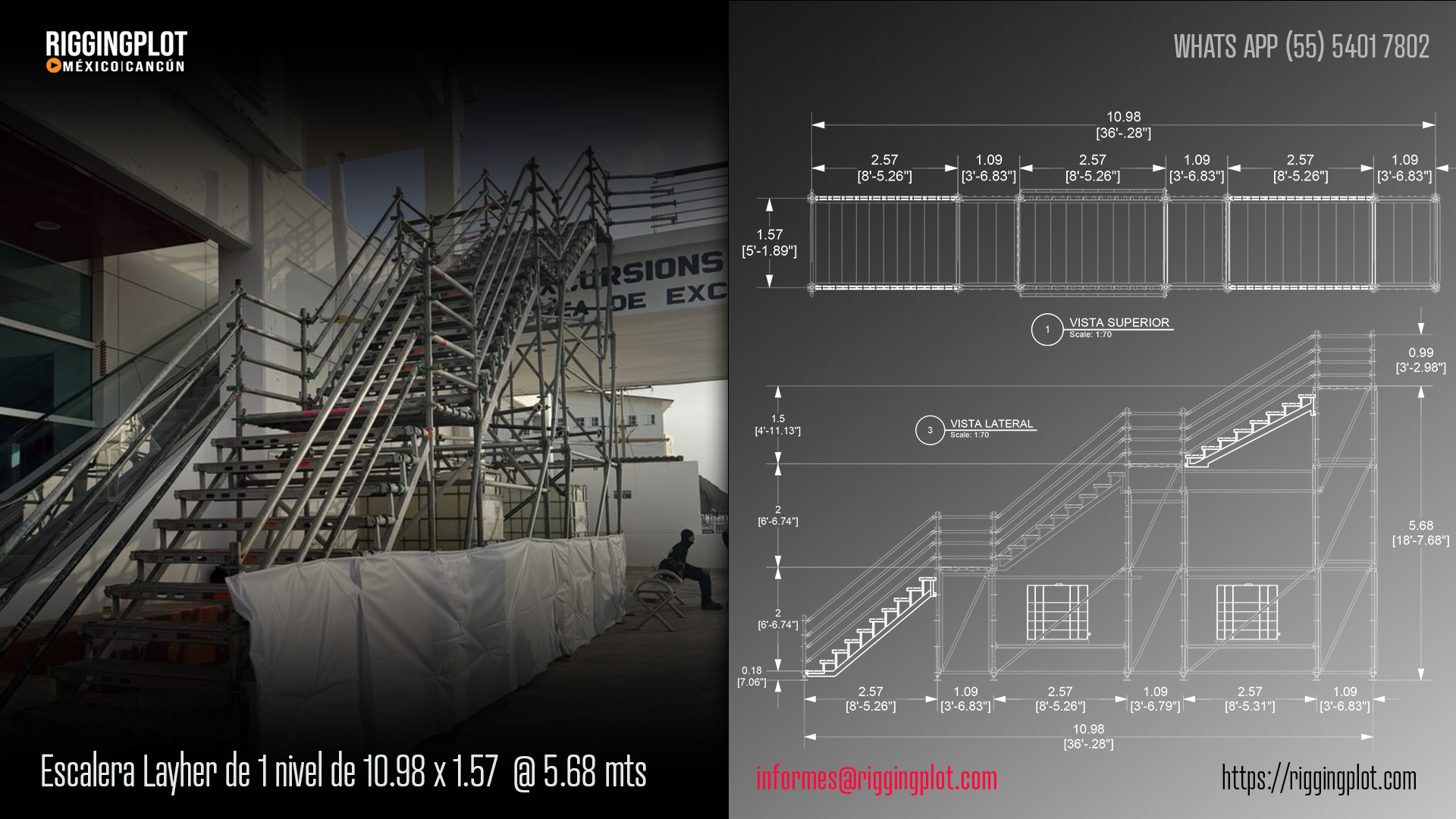 ficha técnica layher escalera 1 nnivel de 10.98x1.57 a 5.68mts en cancún