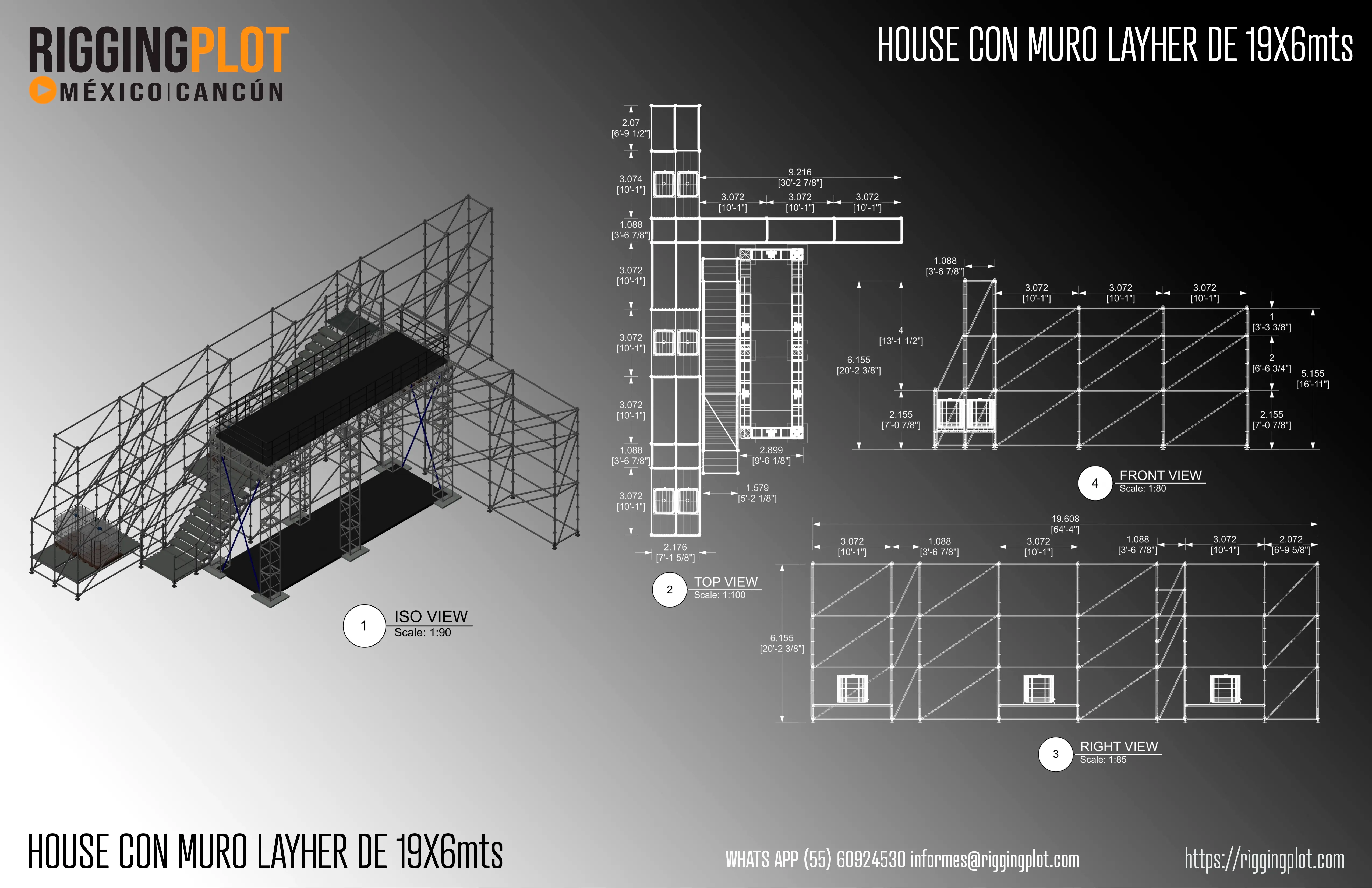 Puente Peatonal Layher claro 15.99 mts a 3.50 mts de alto