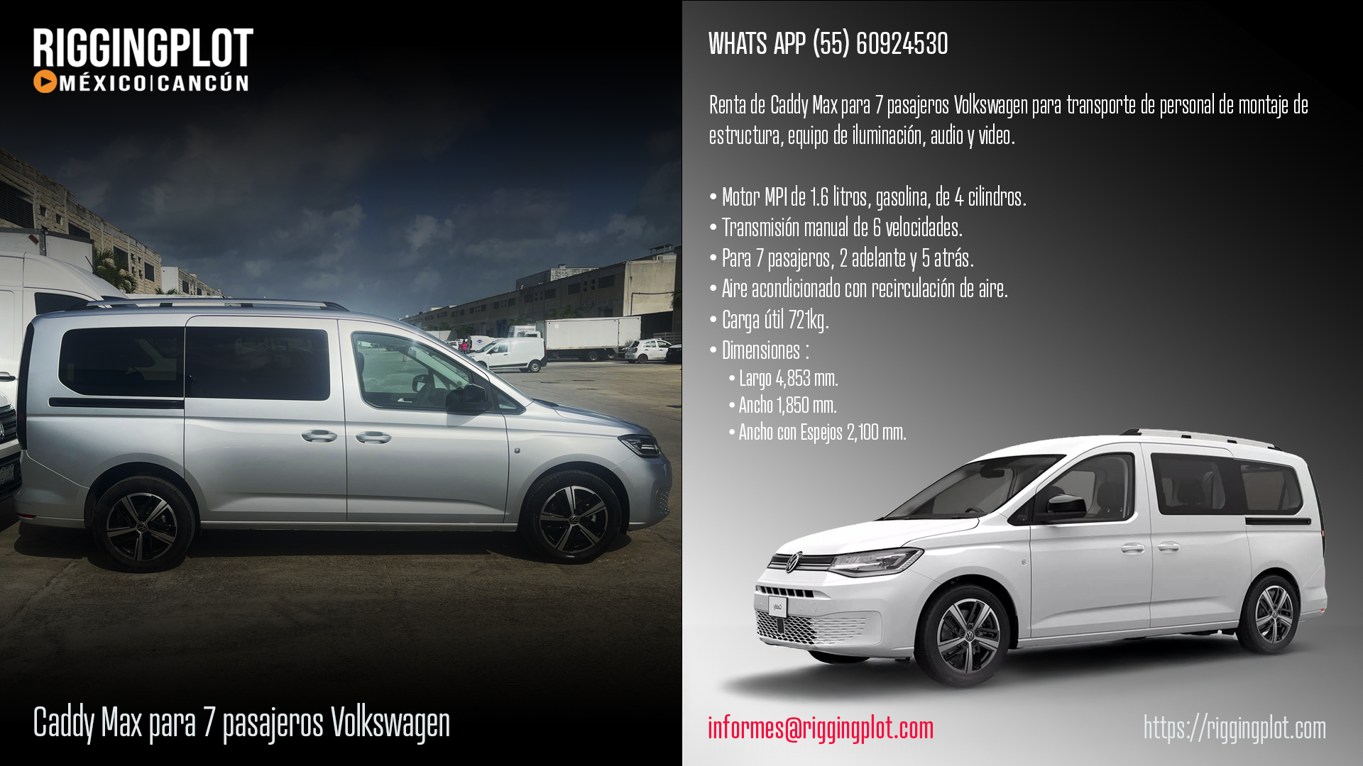 RENTA DE VW CADDY PARA 7 PASAJEROS TON PARA TRANSPORTE DE PERSONAL