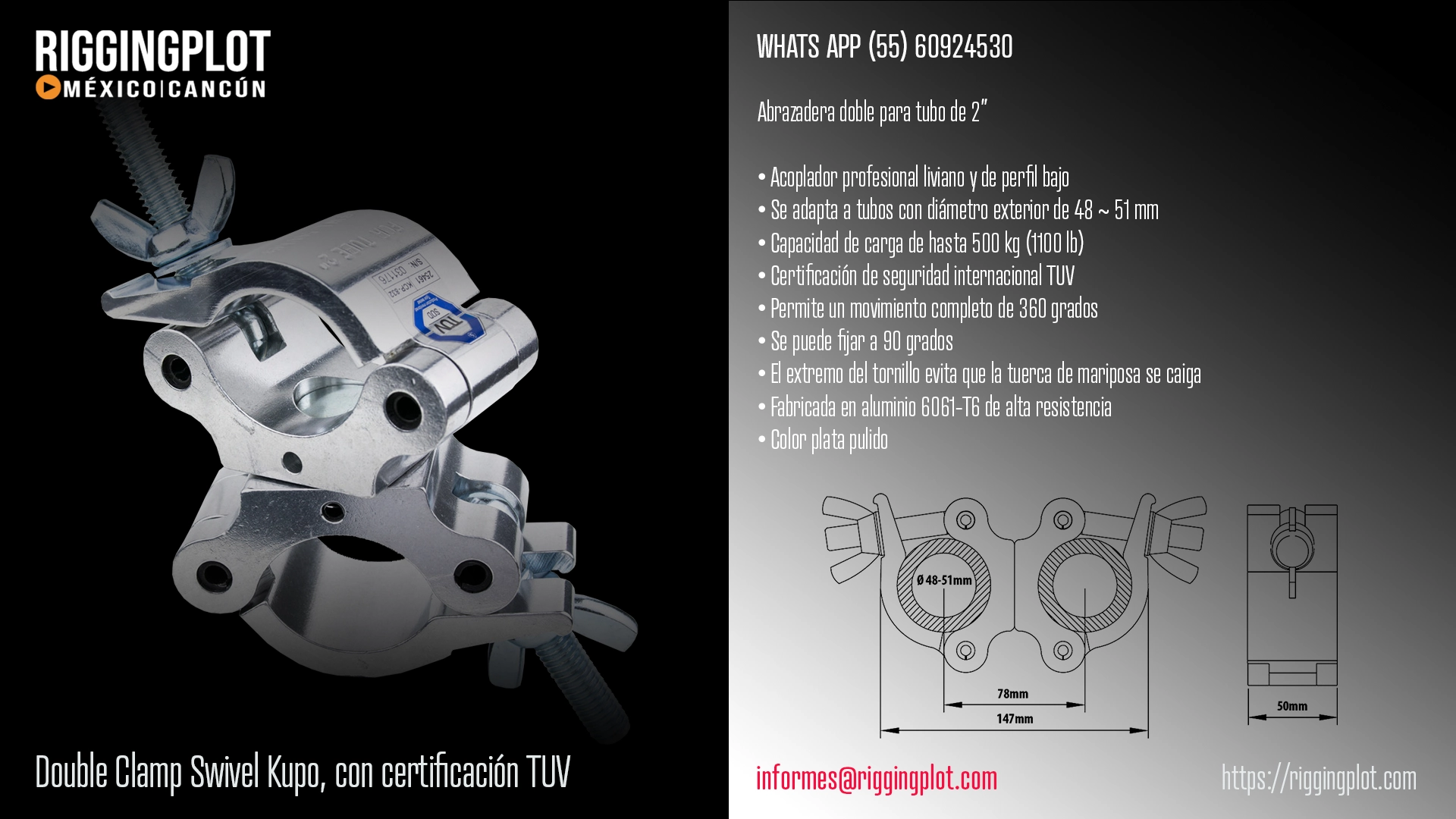 ficha técnica double clamp swivel kupo