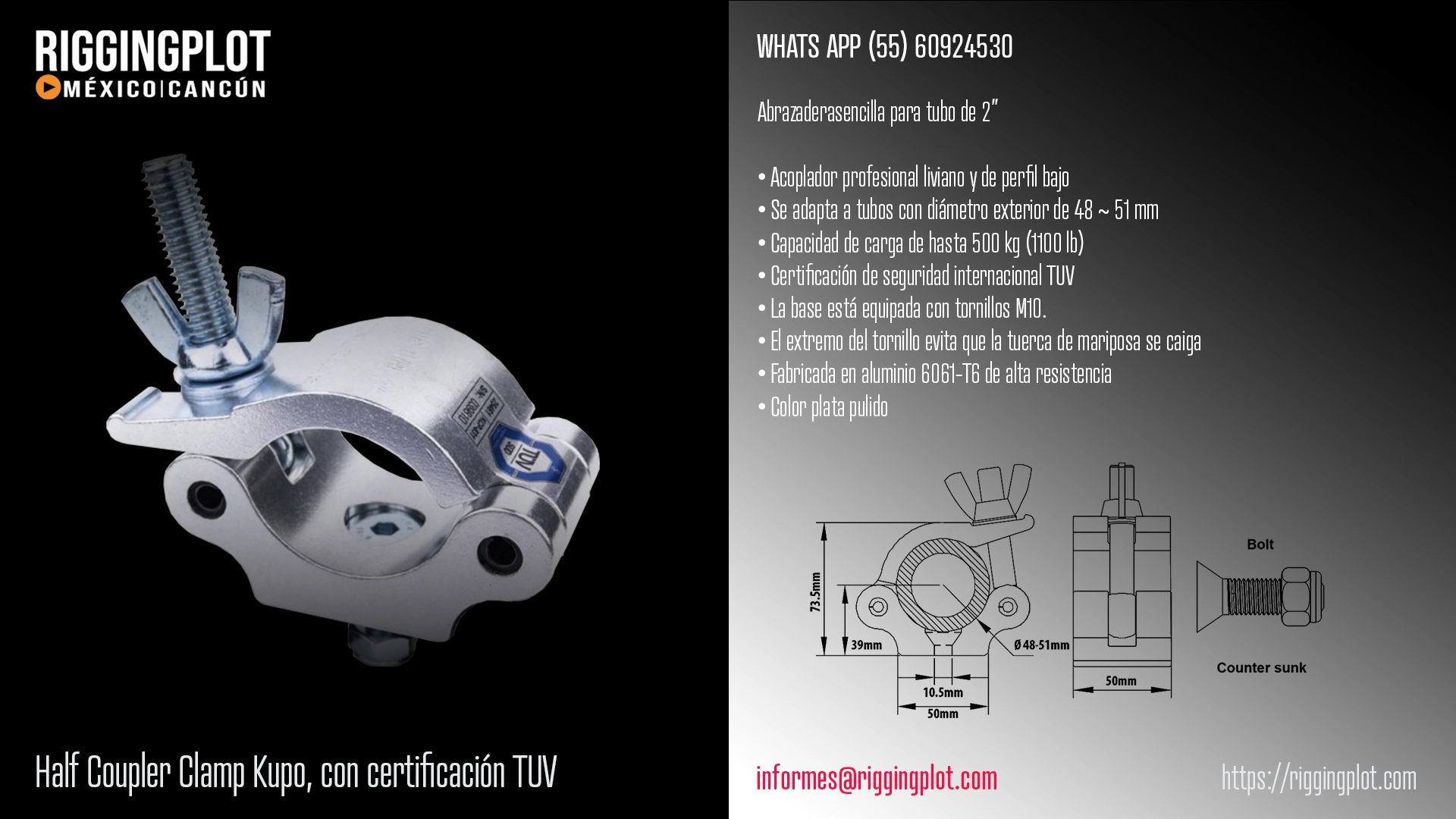 ficha técnica double clamp HALF COUPLER kupo